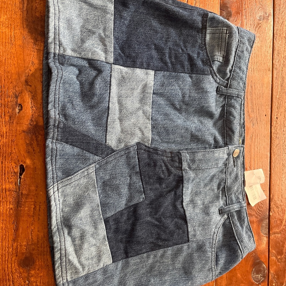 Size large patchwork denim mini skirt nwt